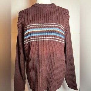 GAP Brown Ribbed Sweater Size L Stripe Crewneck Casual Minimalist